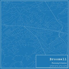 Blueprint US city map of Broomall, Pennsylvania.