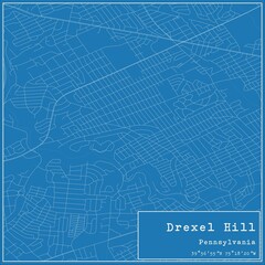 Blueprint US city map of Drexel Hill, Pennsylvania.