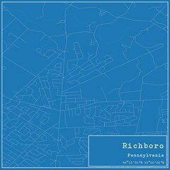 Obraz premium Blueprint US city map of Richboro, Pennsylvania.