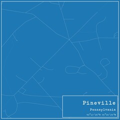 Blueprint US city map of Pineville, Pennsylvania.