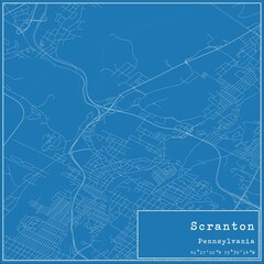 Blueprint US city map of Scranton, Pennsylvania.