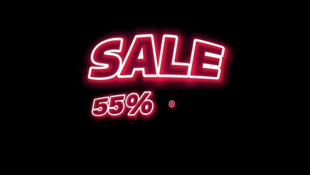 Sale 55% off use neon text effect for business promotion
