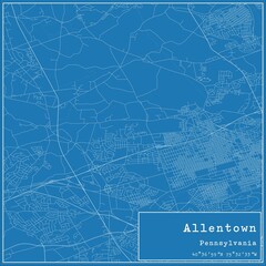 Blueprint US city map of Allentown, Pennsylvania.