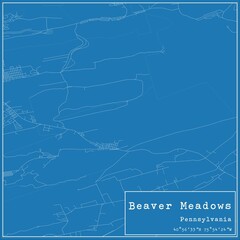 Blueprint US city map of Beaver Meadows, Pennsylvania.