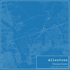 Blueprint US city map of Allentown, Pennsylvania.