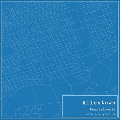 Blueprint US city map of Allentown, Pennsylvania.