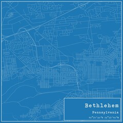 Blueprint US city map of Bethlehem, Pennsylvania.