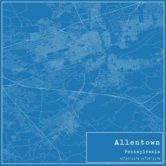 Blueprint US city map of Allentown, Pennsylvania.