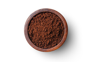 ground coffee in a bowl isolated on white