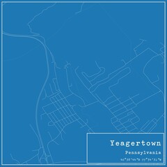 Blueprint US city map of Yeagertown, Pennsylvania.