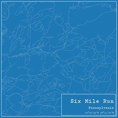 Blueprint US city map of Six Mile Run, Pennsylvania.