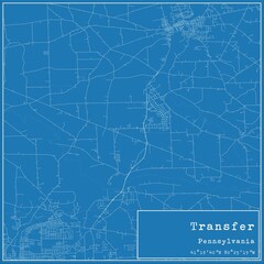 Blueprint US city map of Transfer, Pennsylvania.