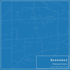 Blueprint US city map of Bessemer, Pennsylvania.