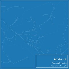 Blueprint US city map of Ardara, Pennsylvania.