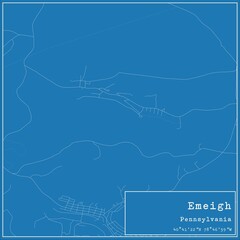 Blueprint US city map of Emeigh, Pennsylvania.