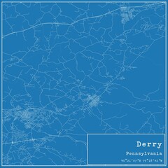 Blueprint US city map of Derry, Pennsylvania.
