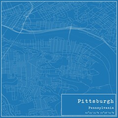 Blueprint US city map of Pittsburgh, Pennsylvania.