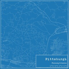 Blueprint US city map of Pittsburgh, Pennsylvania.