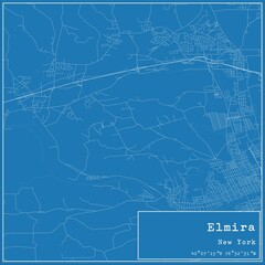 Blueprint US city map of Elmira, New York.