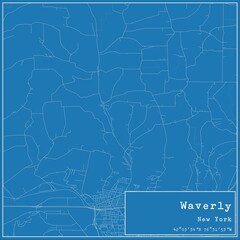 Blueprint US city map of Waverly, New York.