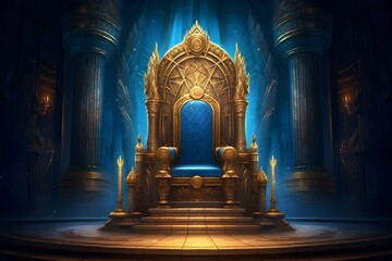 Fototapeta na wymiar blue throne with golden elements behind it