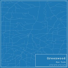 Blueprint US city map of Greenwood, New York.