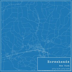 Blueprint US city map of Horseheads, New York.