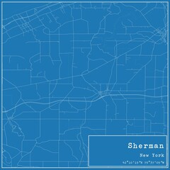 Blueprint US city map of Sherman, New York.