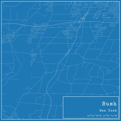 Blueprint US city map of Rush, New York.