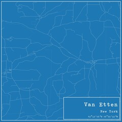 Blueprint US city map of Van Etten, New York.