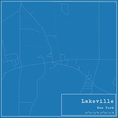 Blueprint US city map of Lakeville, New York.