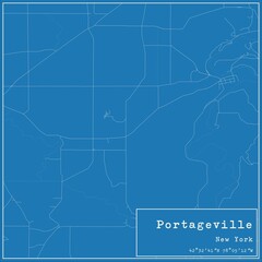 Blueprint US city map of Portageville, New York.