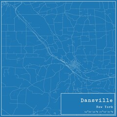 Blueprint US city map of Dansville, New York.