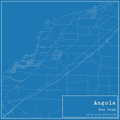 Obraz premium Blueprint US city map of Angola, New York.