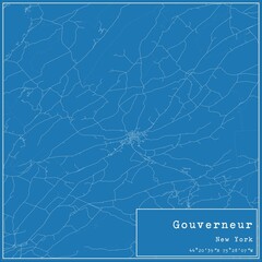 Blueprint US city map of Gouverneur, New York.
