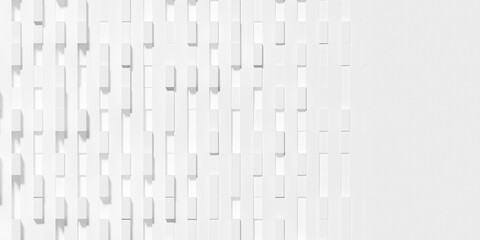 Random shifted and scattered inset and offset cubes geometrical white background wallpaper banner pattern fade out with copy space