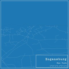 Blueprint US city map of Hogansburg, New York.