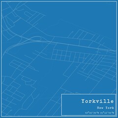 Blueprint US city map of Yorkville, New York.