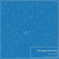 Blueprint US city map of Cooperstown, New York.