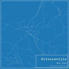 Blueprint US city map of Pottersville, New York.