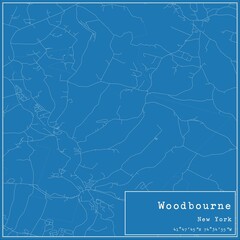 Blueprint US city map of Woodbourne, New York.