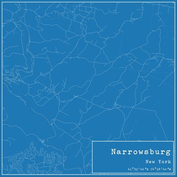 Blueprint US city map of Narrowsburg, New York.