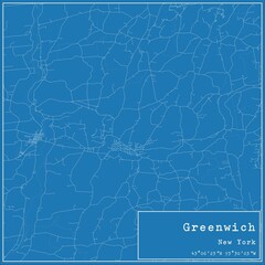 Blueprint US city map of Greenwich, New York.