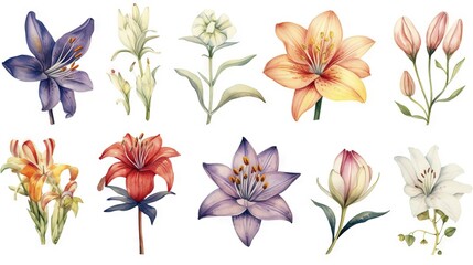 Fototapeta na wymiar Kenyan Floral Collection on a Clean White Background with Watercolor Effect. Generative AI