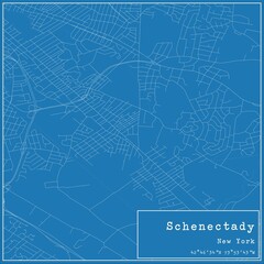 Blueprint US city map of Schenectady, New York.