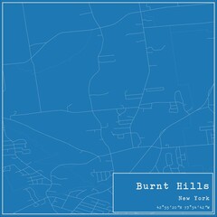 Fototapeta premium Blueprint US city map of Burnt Hills, New York.