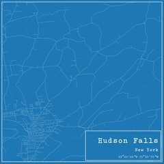 Blueprint US city map of Hudson Falls, New York.