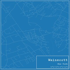 Blueprint US city map of Wainscott, New York.