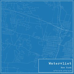 Blueprint US city map of Watervliet, New York.