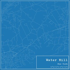 Blueprint US city map of Water Mill, New York.